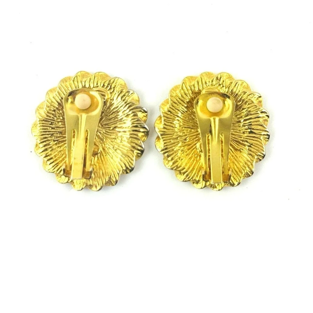 Vintage 80s Park Lane Gold Tone‎ Clip-on Earrings Glam Rich Girl Country Club